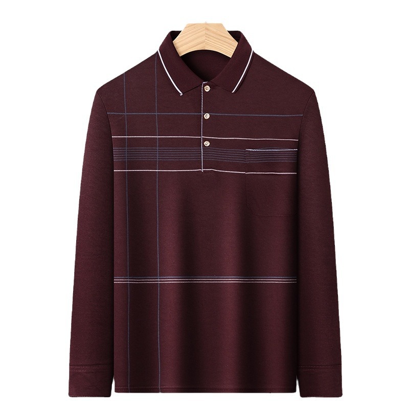 Camiseta de manga larga para hombres de mediana edad Papá usa camiseta de bolsillo suelto camisa de fondo de solapa delgada de mediana edad y ancianos Polo de edad avanzada