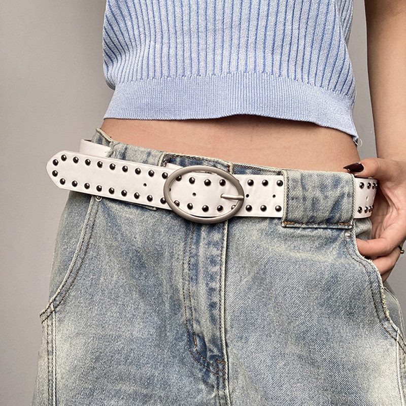 White Punk Style Y2K Retro Belt for Women 2025 New Style with Jeans Versatile Ins Style Decorative Rivet Belt