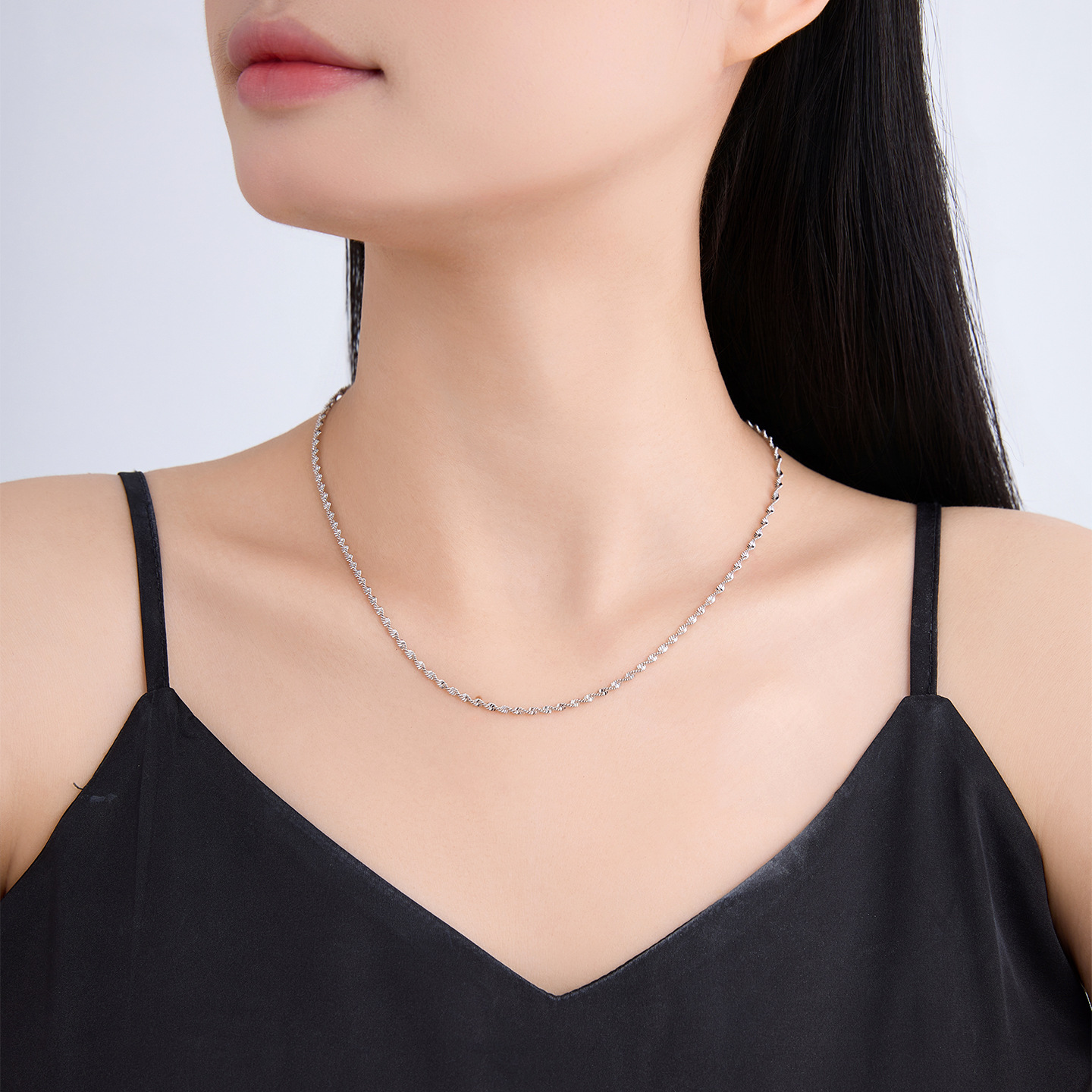 Xuping simple ins cadena de onda de feng shui aleación de cobre chapado blanco doble onda de agua cadena de joyas transfronterizas al por mayor mujeres