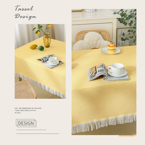 Ins style cotton and linen tablecloth small round table light luxury high-end birthday photo long table Japanese coffee table cloth dormitory French style