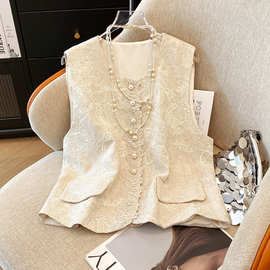 实拍新中式国风刺绣亚麻马甲女新款改良唐装棉麻马夹背心上衣