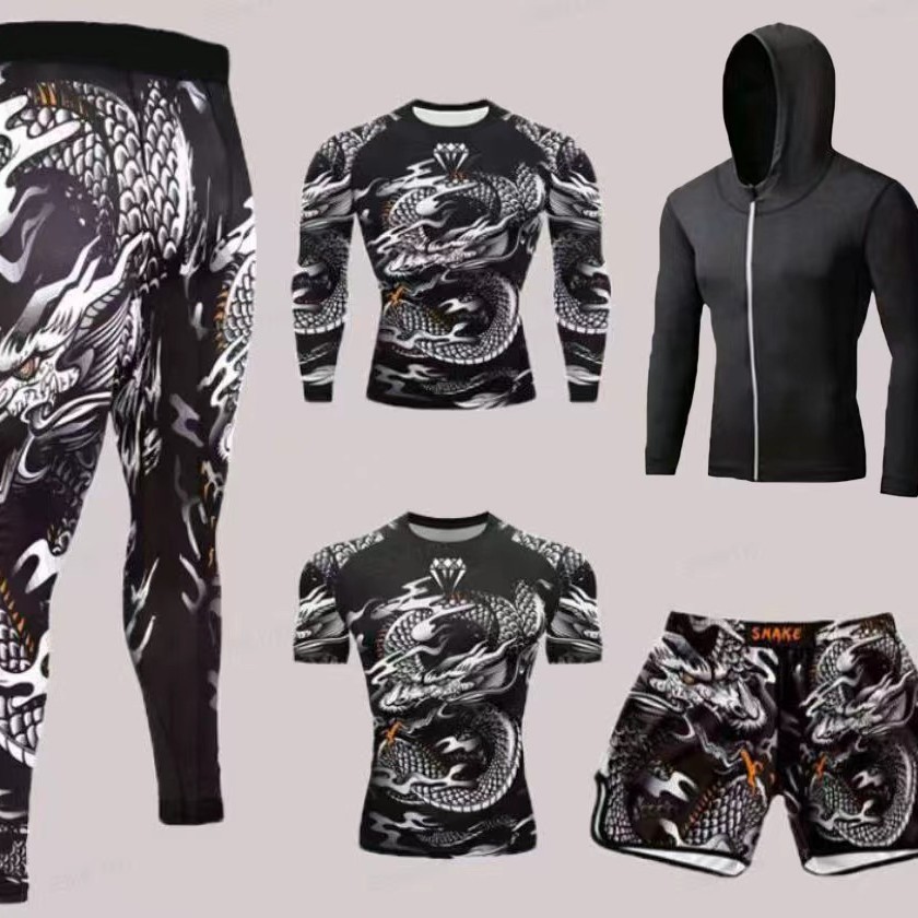 Venom Training Suit Ufc Set Men's and Women's Boxing Tight-Fitting Quick-Drying Clothing Muay Thai Sports Fitness Clothing 5-Piece Set in Stock Wholesale