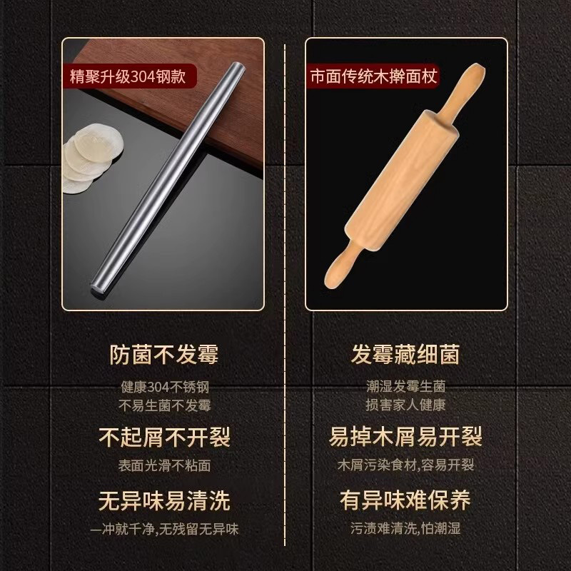 304不锈钢擀面杖饺子皮披萨压面棒厨房烘焙工具擀面杖家用三件套|undefined