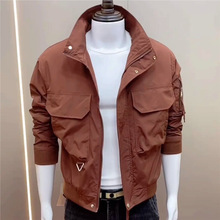 欧美男士男装上休闲外套立领休闲立领新款2025春秋季衣服夹克宽松