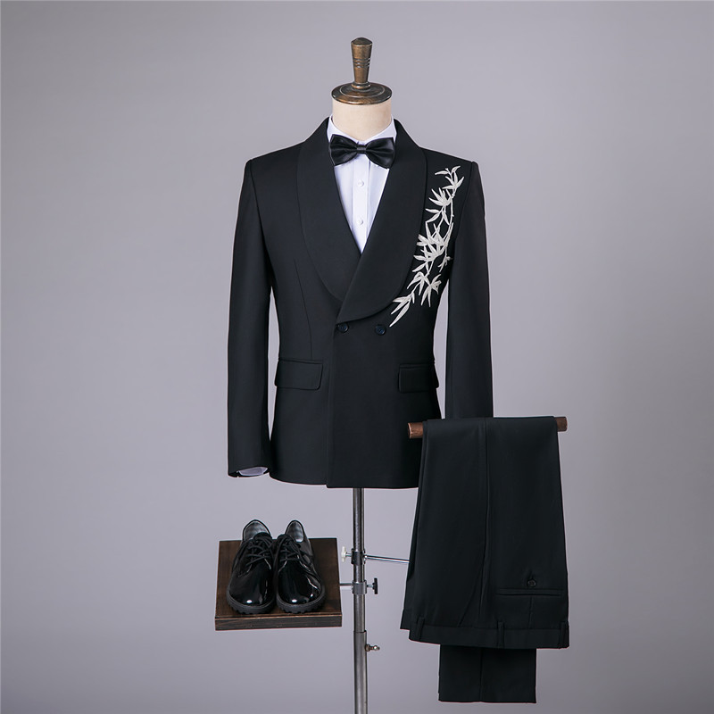 New Chinese Style Embroidered Men's Suit Suit Men's Dress Chinese Style Wedding Engagement Performance Suit Jacket Black