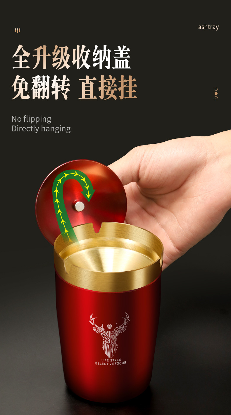Stainless Steel Car Ashtray with Lid Car-mounted Special Ashtray with Lid Funnel Windproof Personalized Internet Celebratory High-end Living Room