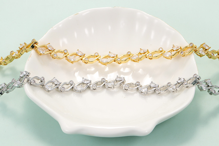 Zircon Inlay Material Fashion Irregular Rhombus Inlaid Zircon Copper Bracelet Wholesale