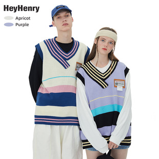 HeyHenry College Style Couple Vest oversize Autumn Design Sense Sleeveless Knitted Vest Trendy for Men and Women