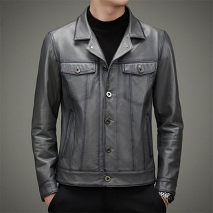 New first layer cowhide men's elegant fashion slim versatile leather jacket high-end simple coat men's clothing