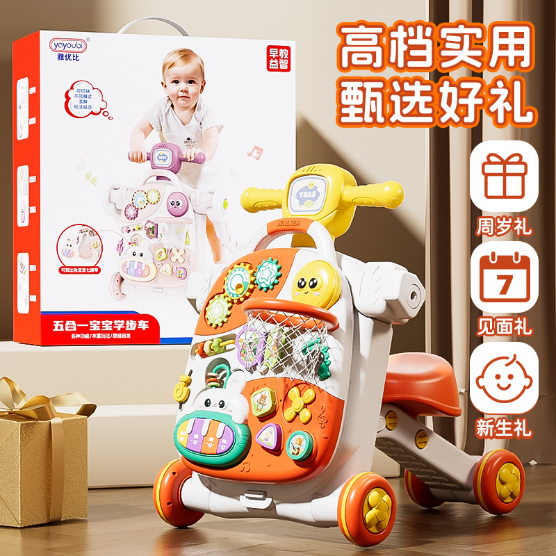 Baby Walker Stroller Indoor Push Walker Baby Learning to Walk Tool Multifunctional 5-in-1 Toy