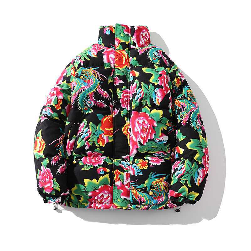 Chaqueta acolchada de algodón de flores grandes del noreste chaqueta acolchada de algodón de peonía de moda nacional de los hombres invierno engrosada celebridad de Internet TikTok mismo estilo chaqueta acolchada de algodón festiva rural