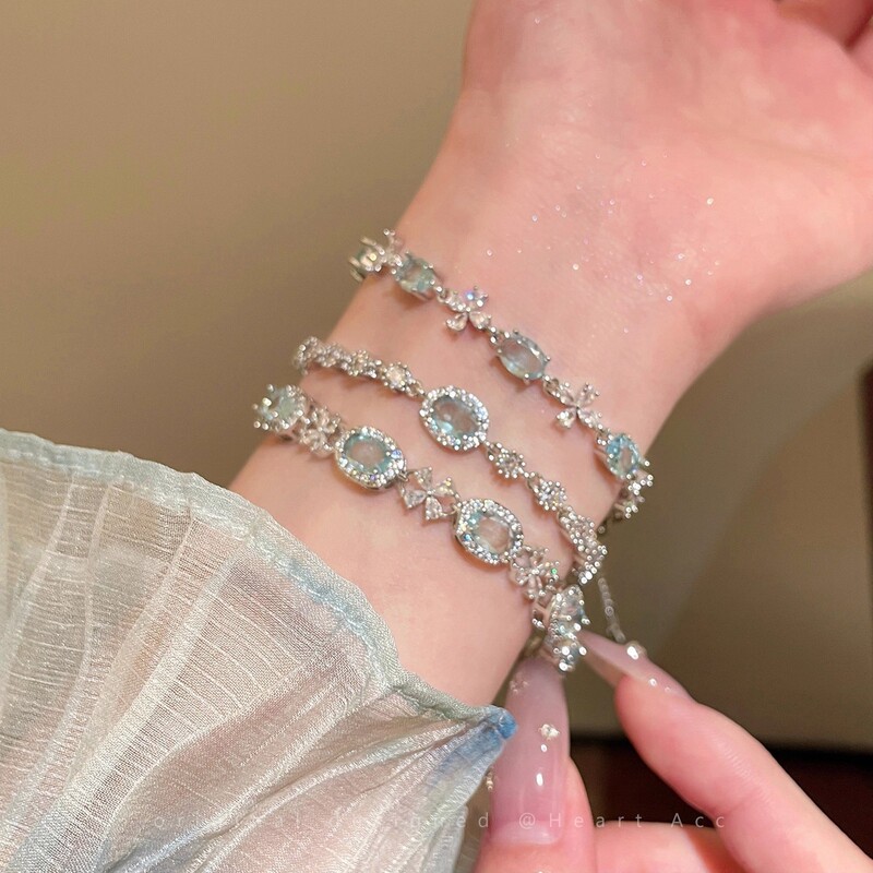 Cool Feeling ~ Sparkling Exquisite and High-End Oval Flower Bracelet for Women, Korean Style, Beautiful and Fairy-Like Hand Jewelry