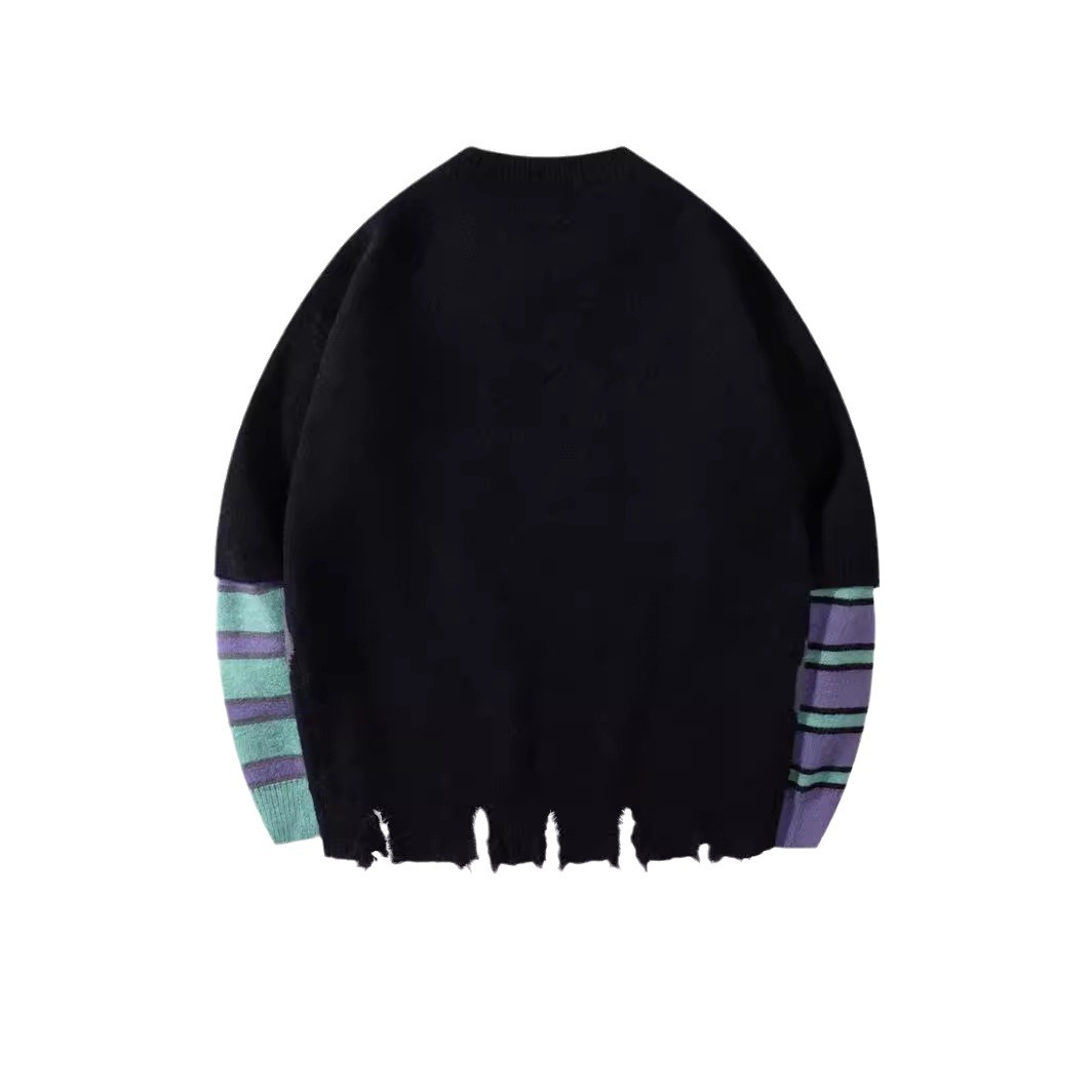 Herrenbekleidung Retro Street Fashion Kontrastfarbe Cartoon-Print lockerer Pullover zweiteiliger Pullover_voghion.com