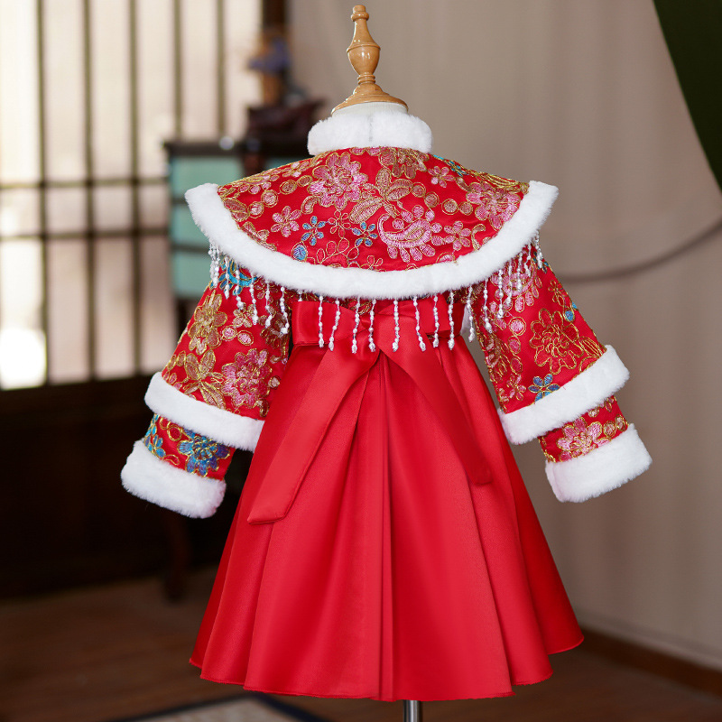 Girls' Ancient Costume New Year's Greetings Autumn and Winter 2024 New Kidsren's Chinese Style Super Fairy Tang Suit Little Girl's Festive Dress