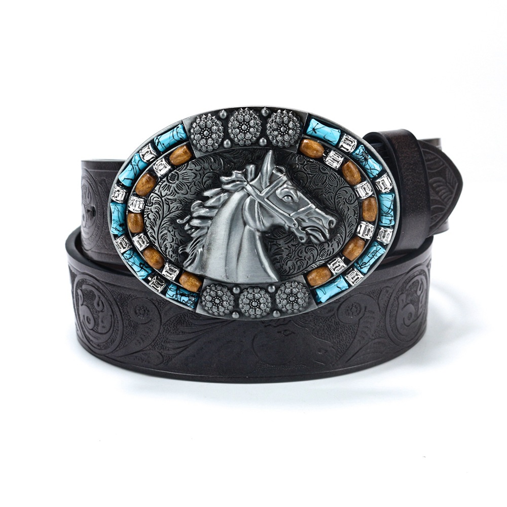 Cross-Border hombres de mezclilla occidental arnés de cinturón Amazon moda retro juventud retro cabeza de caballo punk cinturón