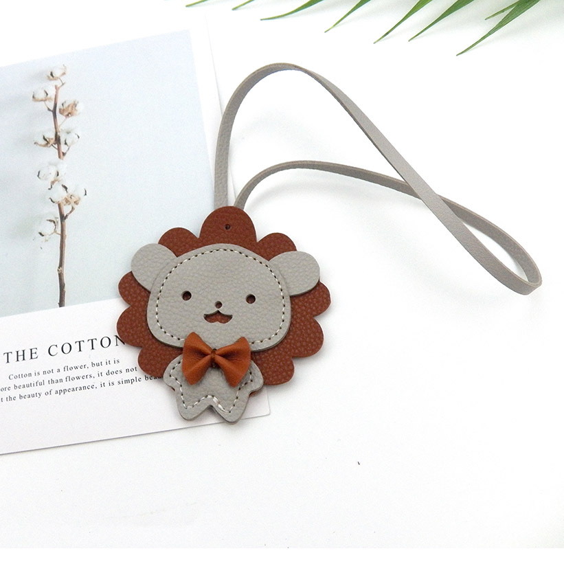 New INS Lion Keychain Little Bear Bag Accessories Animal Head Leather Backpack Pendant_voghion.com