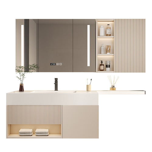 Solid wood bathroom cabinet set, integrated rock slab ceramic sink, extended washbasin, toilet, washstand, face basin cabinet, mirror cabinet, customizable