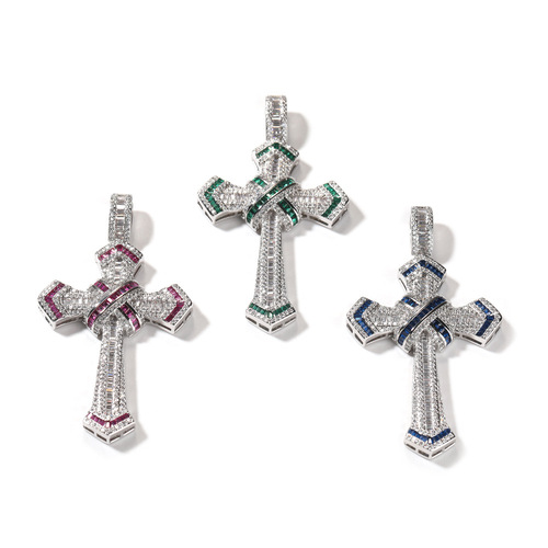 European and American hip-hop fashion brand diamond cross pendant set with zircon trendy men's necklace personalized simple cross-border jewelry