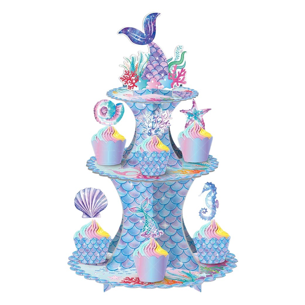 Transfronterizo nuevo tema de sirena fiesta de cumpleaños decoración de la torta soporte de la torta postre Mesa decoración de soporte de la torta