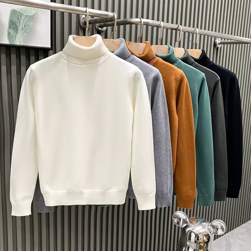 Autumn and Winter High-Neck Solid Color Sweater for Men, Trendy Brand Loose-Fitting Warm Knitwear, Thickened Base Layer Knit Shirt for Teenagers Autumn and Winter High-Neck Solid Color Sweater for Men, Trendy Brand Loose-Fitting Warm Knitwear, Thickened Base Layer Knit Shirt for Teenagers