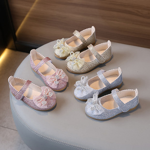 Girls' Leather Shoes Spring and Autumn Sequins Children's Shoes Children's Baby Shoes Toddler Shoes Princess Shoes Single-layer Shoes Beans Shoes Skate Shoes