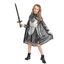 万圣节cosplay儿童铠甲勇士公主裙演出服装G-0334俏麗銀紗女騎士