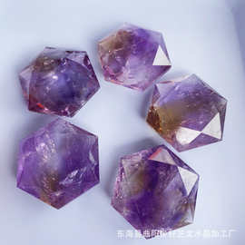 天然紫黄晶六芒星吊坠饰品原石打磨工艺品多面体 厂家直销