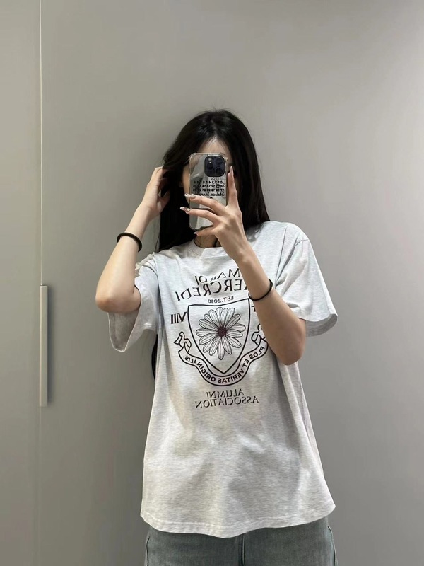 韓国マルディトレンディな半袖フラワープリントゴールドハイシルバー夏ラウンドネック純綿ルーズTシャツトップトレンディ|undefined