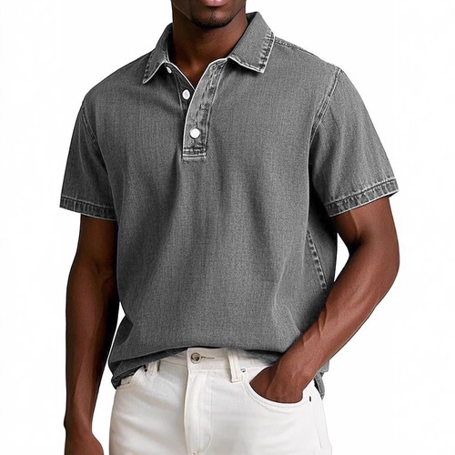 New Independent Station men's fashionable solid color retro short-sleeved lapel polo shirt