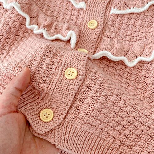  Autumn Clothing Internet Celebrity Infant and Toddler Girls Ruffled Knitted Jacket + Strap Harness Romper 2-piece Set