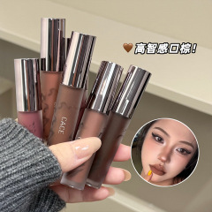 CACE 新しい金メッキサンドソフトトラックベルベットリップマッドマットソフトミスト簡単に着色できる美白ブラウン口紅