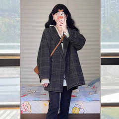 格子西装毛呢外套女秋冬2025新款韩系赫本风短款小个子大衣感