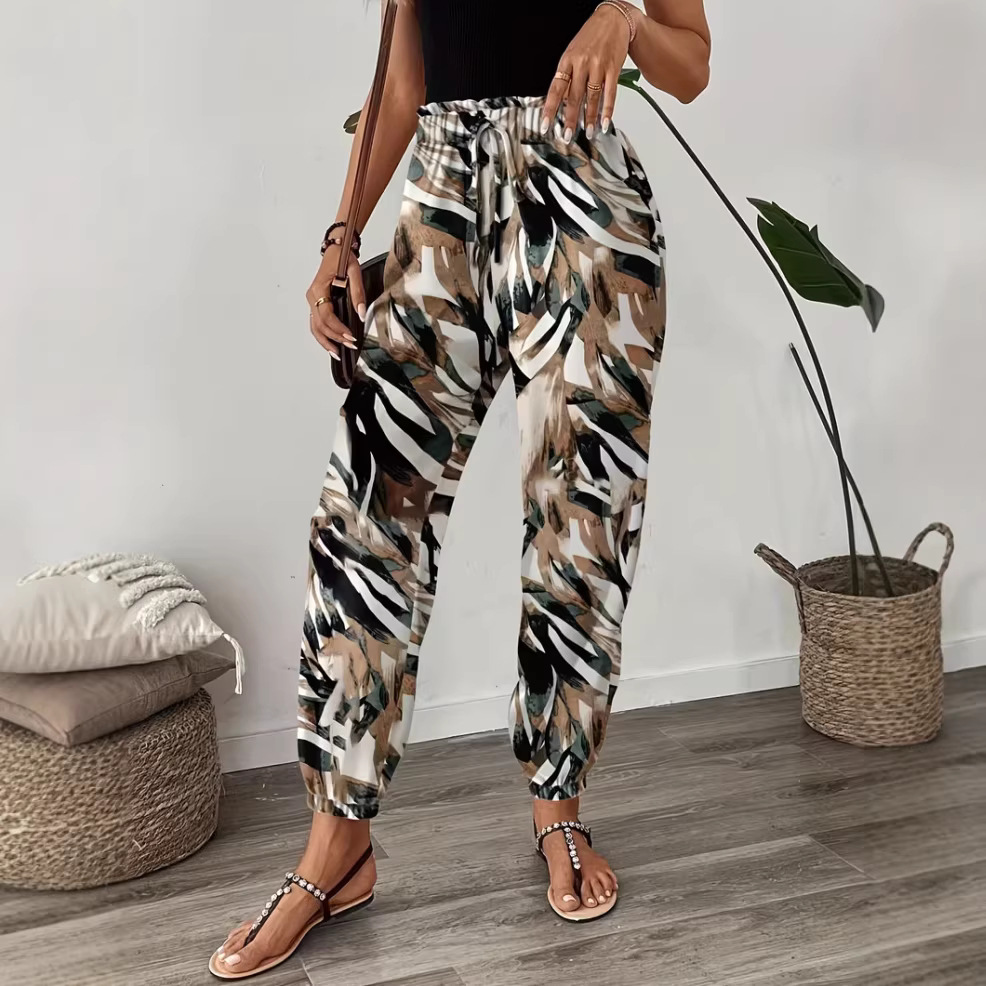 2026跨境欧美女装亚马逊独立站春夏新款印花束脚灯笼裤百搭休闲裤