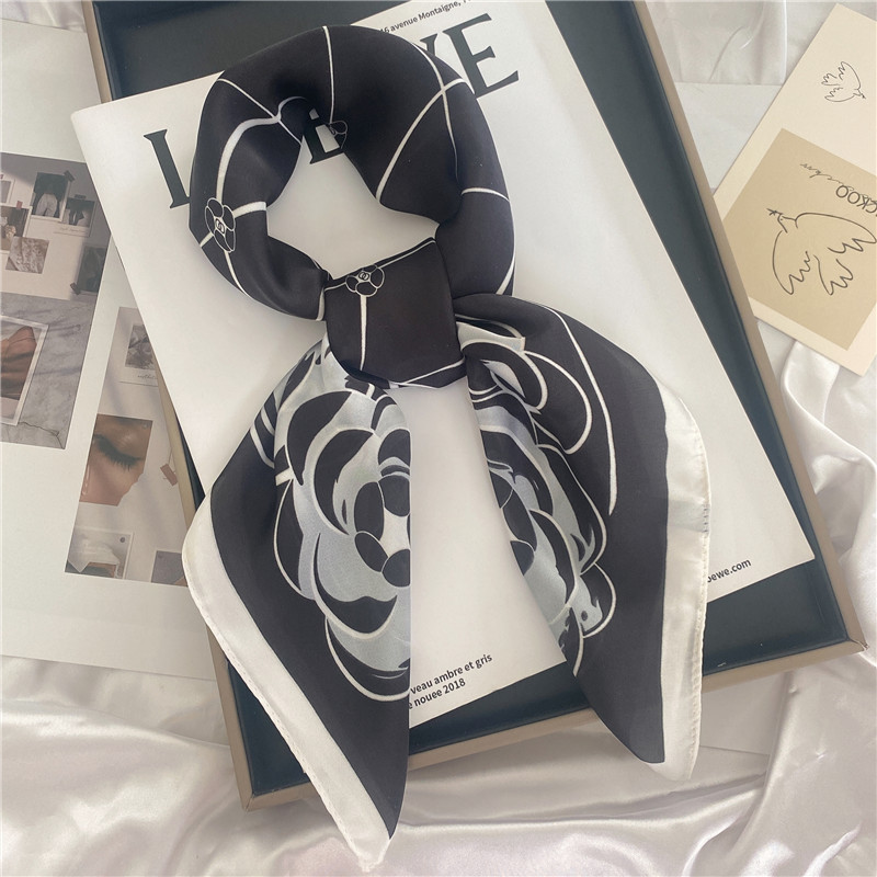 50g Weight Silk Scarf Classification Casual, Daily, Shopping Occasion Satin Material Letter, Flower Pattern Spring&Summer Season Women's Gender Elegant Style Women's Elegant Letter Flower Satin Silk Scarf 8