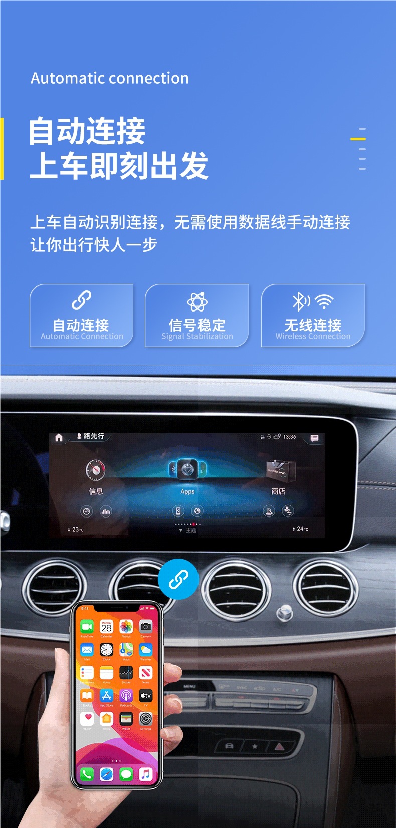 Mercedes-Benz E Wireless Carplay Box to Full Screen Suitable for E300Lglc/B Huawei Car Machine Hicar Interconnection S