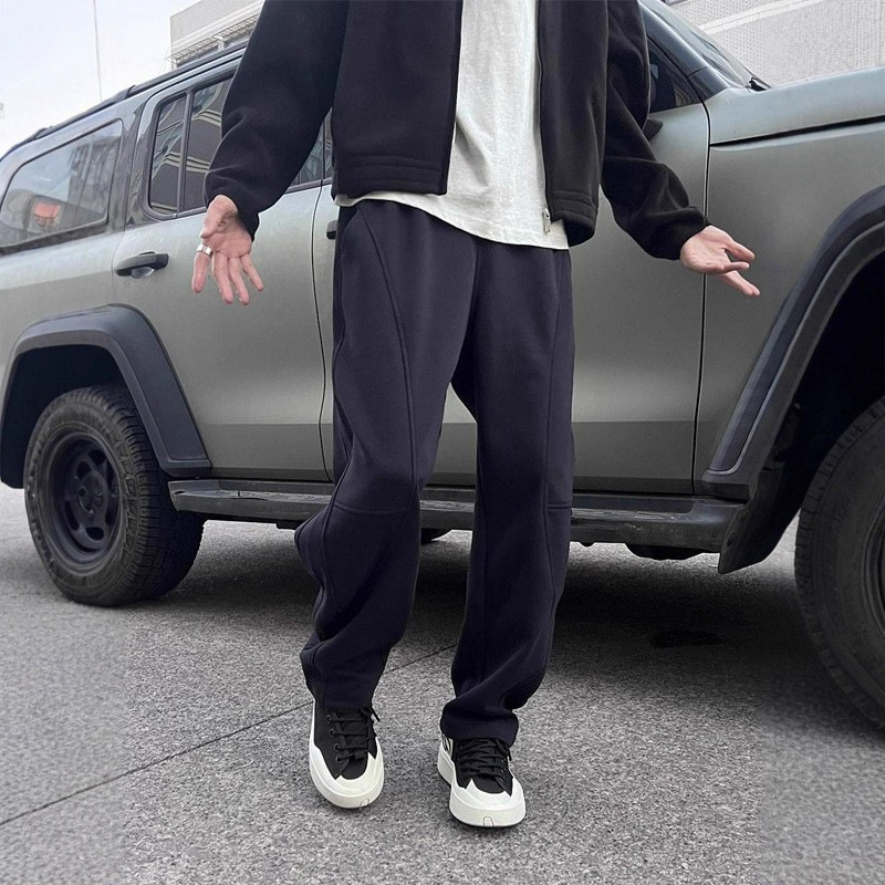 美式cleanfit分割设计休闲裤男大码宽松百搭弯刀运动直筒卫裤潮牌