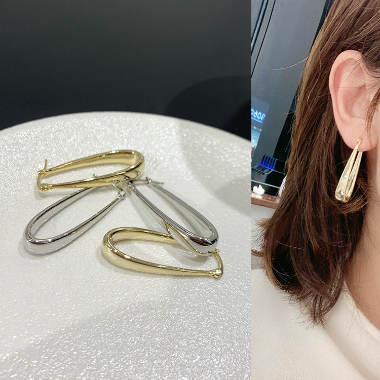 18K真金電鍍金銀兩色氣質百搭極簡歐美風耳扣設計感冷凍風耳環女