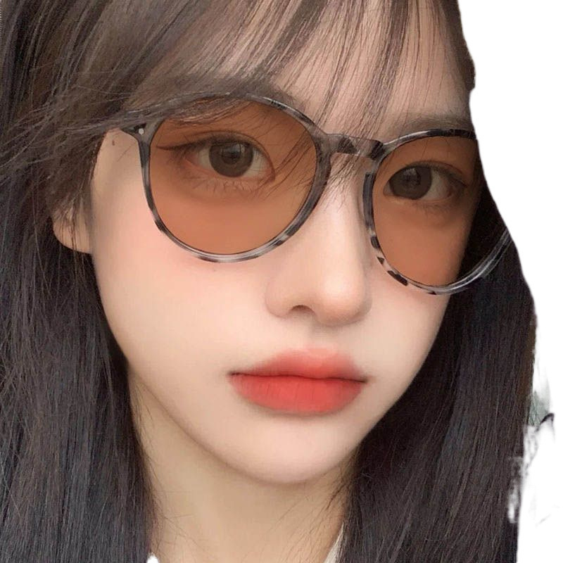 Korean retro light -changing color glasses round frame female…
