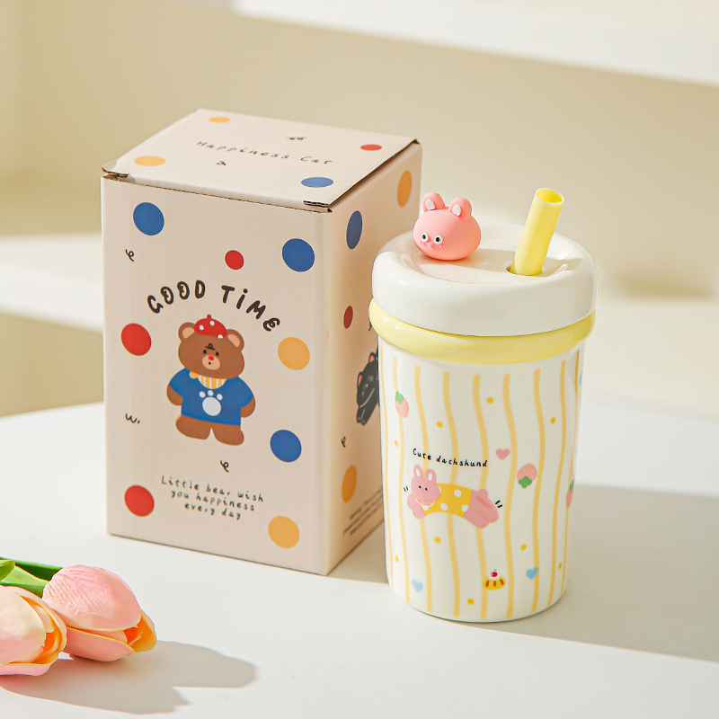 Corazón de una niña, taza de paja encantadora, taza de cerámica con cubierta, taza de café, leche, regalo de cumpleaños