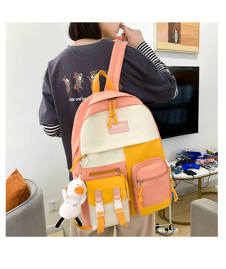 Canvas Large-capacity Korean Style Contrast Color Backpack Wholesale Nihaojewelry display picture 30