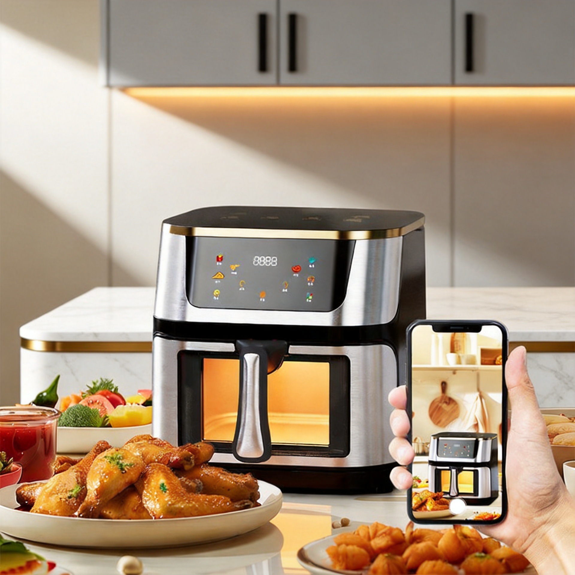 Fritadeira elétrica personalizada de 110v com visor, grande capacidade, multifuncional, para batatas fritas, 6L
