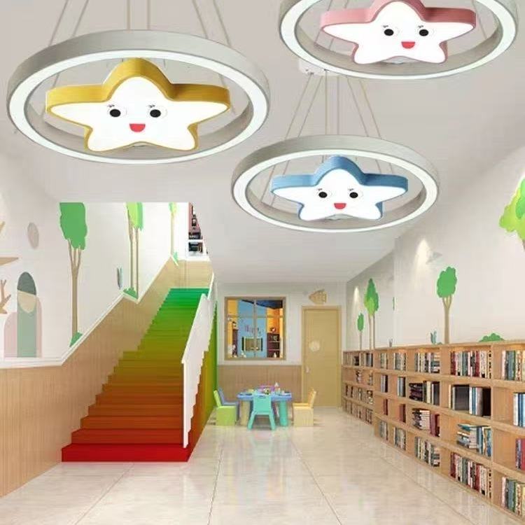 卡通圆环星星吊灯创意幼儿园大厅教室吊顶灯培训班机构游乐场灯饰