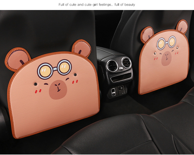 Car Anti-Kick Pad Cartoon Cute Stereo Ears Kidsren's Seat Back Anti-Scratch Pad Universal Decorative Rear Seat Back Anti-Kick