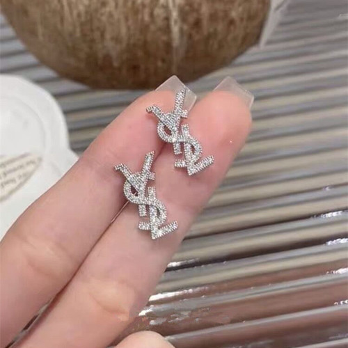 Xiaoxiangfeng French Micro-Inlaid Zirconia Letter Earrings S925 Silver Needle Women's Light Luxury Simple Personalized Versatile Earrings Earrings