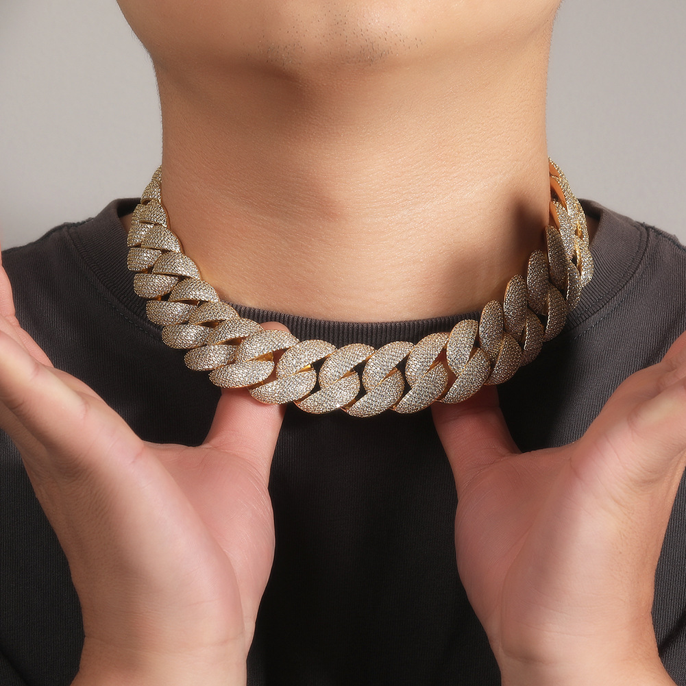 Collier homme plaqué or 24 mm, style hip-hop cubain, orné de zircon et de cuivre, fusionnant les bijoux européens et américains._voghion.com