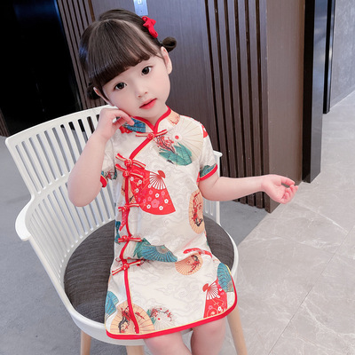 girl Fan Cheongsam skirt Hanfu Yarn skirt 2021 summer new pattern Korean Edition Western style Princess Dress One piece On behalf of Children's clothing