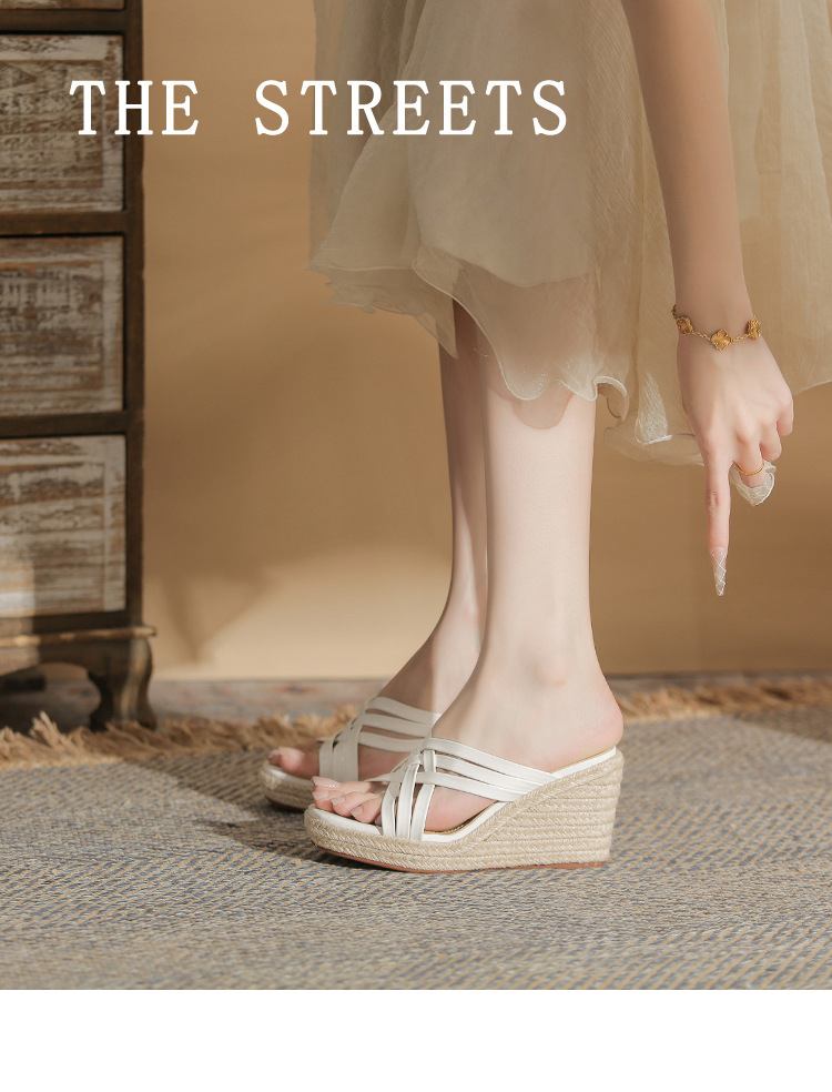 Sandal cao gót nữ hở mũi đế xuồng bện thừng gót 9 cm — màu trắng chi tiết 1