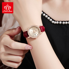 Fate love2023新款滿鑽輕奢女士手錶時尚日曆夜光防水皮帶石英表