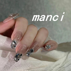 Hollywood Celebrity Nail Art Nail Stickers High-End Full Diamond Milk Tea Nude Whitening Detachable False Nails Bridal Nail Art