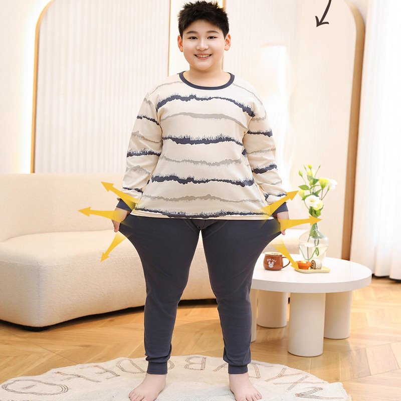 25胖童秋衣秋裤儿童加肥加大家居服中大童睡衣内衣青少年纯棉套装|undefined